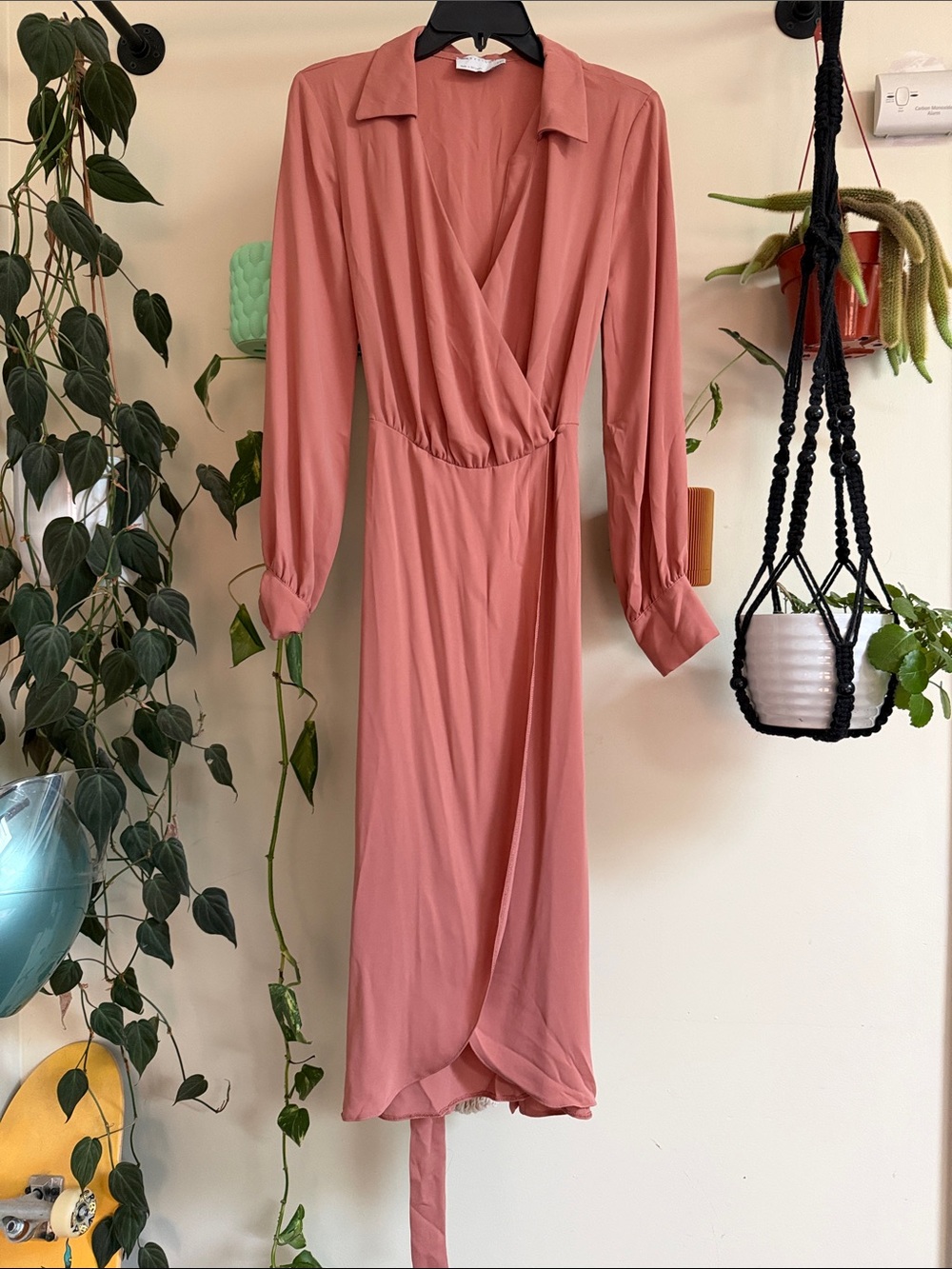 ASOS Dusty Rose Long Sleeve Wrap Midi Dress